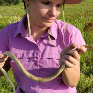 Kimber Boyles holding a captured snake